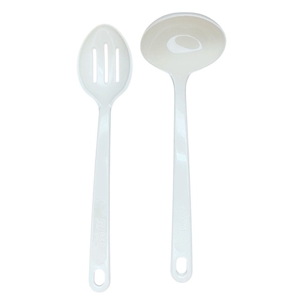 Pyrex Accessories 2115-1 USA White 11" Slotted Serving Spoon 2109-2 soup ladle - Picture 1 of 4